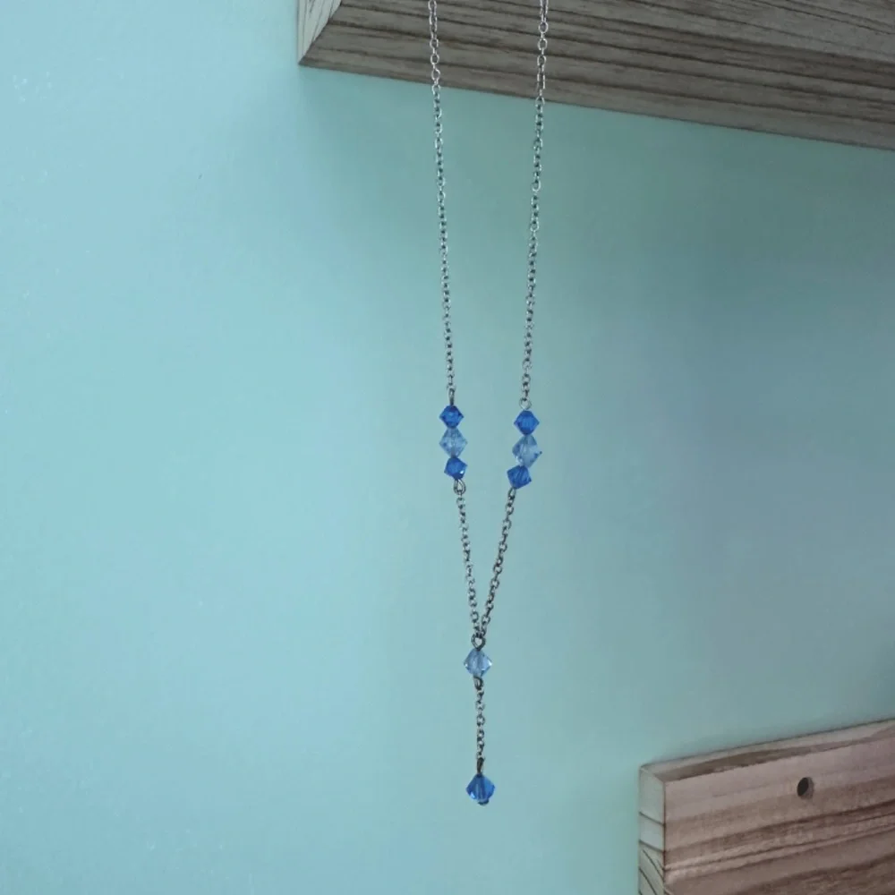Vintage Blue Beaded Necklace Silver Fairycore